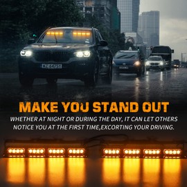 XRIDONSEN Emergency Dash Strobe Lights Amber Safety Flashing Warning w/Digital Display Controller Interior Front/Rear Windshield Deck Split Light Bar for Construction Vehicles Trucks (2x14 inch)