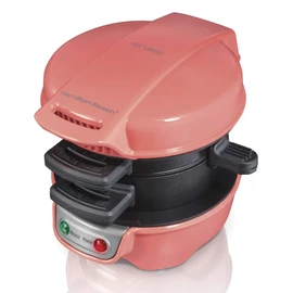 Hamilton Beach Breakfast Sandwich Maker with Egg Cooker Ring, Customize Ingredients, Perfect for English Muffins, Croissants, Mini Waffles, Dorm Room Essentials, Coral (25483)