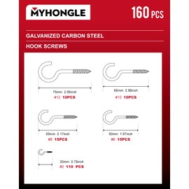 MYHongLe Pack of 160 Screw Hooks, Ceiling Hooks, Hook Screws with Wood Thread, Metal Screw Hooks with Thread Screw Hooks for Hanging Plants, Tea Cups, Keys (160)