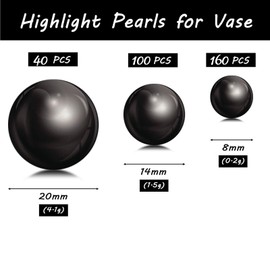 300Pcs Black Polished No Hole Faux Pearl Beads for Vase Filling Decorations, Plastic Pearls Vase Fillers, Table Scatters, Wedding Centerpiece, Home Decor, 8/14/20 mm