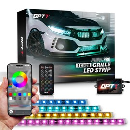 OPT7 Aura Pro RGB LED Grille Lights with App & Remote Control, 4pcs 12" Light Strips, Waterproof Front Grill Valence, Music Sync, Multi-Color Exterior Lighting Kit, Universal for Cars Trucks Vans SUV