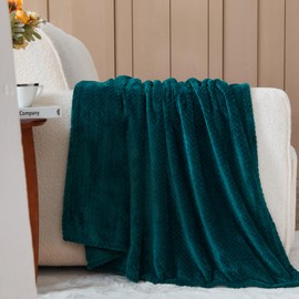NEWCOSPLAY Super Soft Throw Blanket Dark Teal Premium Silky Flannel Fleece Leaves Pattern Lightweight Bed Blanket All Season Use (Dark Teal, Throw(50"x60"))