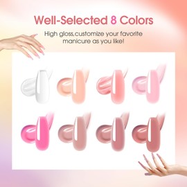 ROSALIND Gelnägel Starterset, 8*10 ml Mini Poly Nail Gel Set mit UV Lampe, Base Top Coat und Maniküre-Werkzeuge, Nagelverlängerungs Gel Starter Set für Profesionelle Salon & zu Hause DIY