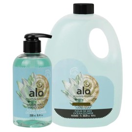 ALO FRUITS & PASSION Ocean Flower Hand Soap Set, 8.4 fl oz Bottle and 33.8 fl oz Refill, Made in Canada