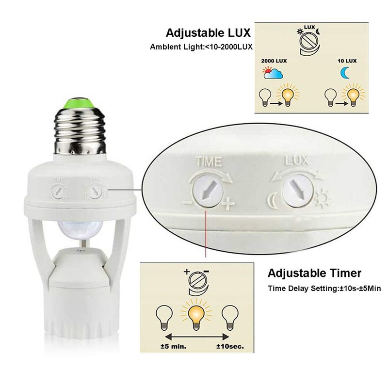 Motion Sensor Light Socket, PIR Motion E26 Screw Bulb Adapter,