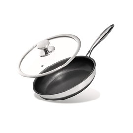 KITEXPERT Non Stick Frying Pans with Lid, 8" Titanium Ceramic Pan Nonstick Stainless Steel Skillet, PFAS PFOA & PTFE Free, Quick-Cool Handle, Dishwasher & Oven Safe, Compatible with All Cooktops