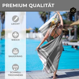Sandrella Hammam Towel Sauna Women & Men Large 100 x 200 cm Cotton Beach Towel Blanket Peshtemal Gift Set Grey