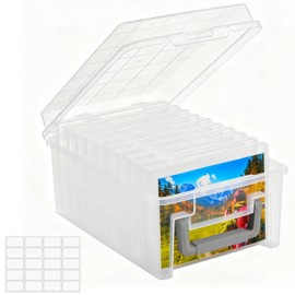 Photo Storage Box 5 x 7 Inches, 10 Inner Extra Large Photo Boxes with Dividers, Clear Acid-Free Photo Storage Containers with Handle, Photo Organizer Craft Keeper for Photo, Craft, Stamp etc