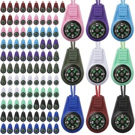 100 Pack Mini Compass Keychain Set, Mini Survival Hiking Compasses with Paracord, Multi-Color Bulk Compass for Outdoor Adventure, Camping, Backpacking