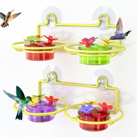 Dreamdrawer 2 Pack Window Hummingbird Feeder, Small Hummingbird Feeder for Outdoors with Strong Suction Cup - Metal Base & 6 Feeding Ports, Easy to Clean and Refill, Yellow