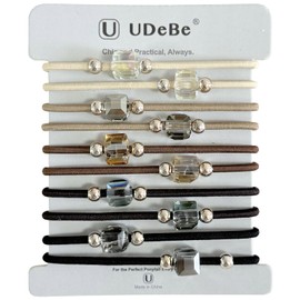 UDeBe Elegant Elastic Hair Ties with Sparkling Crystal Beads – 10-Piece Boho Neutral Set, Durable Ponytail Holders for Women