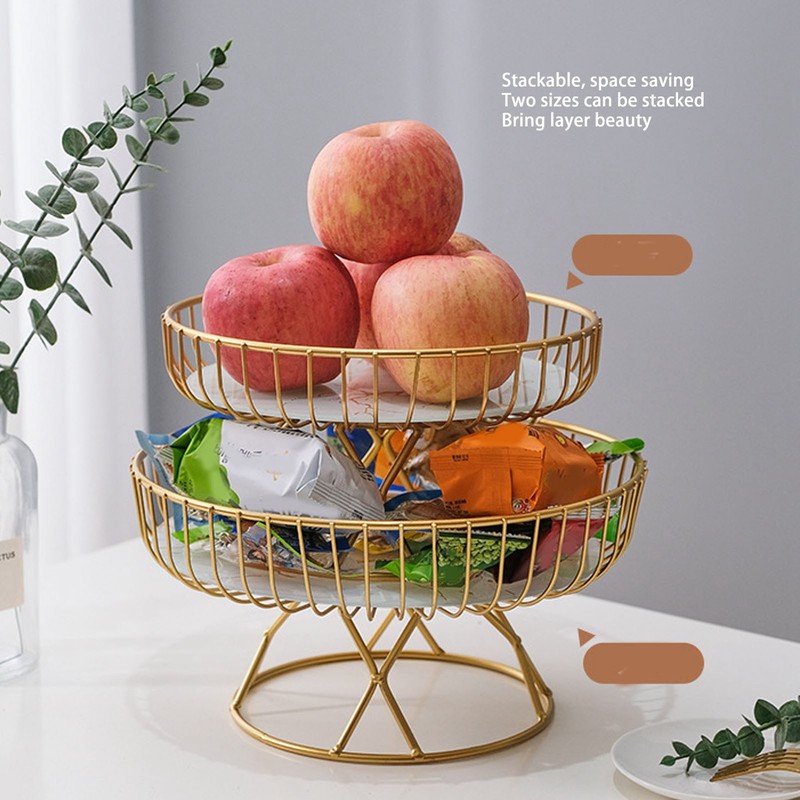 Round Fruit Basket Large Capacity Hollow Metal Fruit Bowl Stand