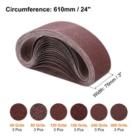 HARFINGTON 18pcs (3 Each of 40/80/120/180/240/400 Assorted Grits) Aluminum Oxide Sanding Belts 3" x 24" Ring Abrasive Belts Metal Polished Sandpaper for Belt and Disc Sander