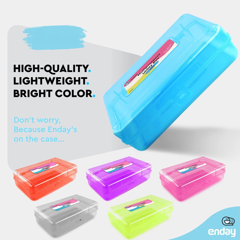 Enday Pencil Box Blue, Plastic Pencil Case, Multipurpose Storage Utility