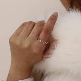 Kyerlyn Silver Plated Adjustable Opening Wave Pattern Ring Dainty Cubic Zirconia CZ Highs And Lows Inspirational Ring for Women Jewelry Gift