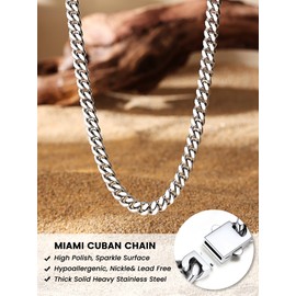 5mm Solid Sleek Man Chain Necklace Stainless Steel Cuban Link Chain Necklace 20 Inch Choker Chain for Women Cool Statement Casual Fashion Miami Chain, Tranish Resistant Durable 20"