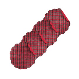 C&F Home Red Plaid Round Cotton Quilted Reversible Machine Washable Placemat Single 17x17 Red