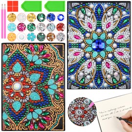 AUAUY 2 Diamond Art Notebook, A5 Mandala Blank Notebook Craft Kits for Kids Age 6-8-9-10, Birthday Gifts for 5-12 Year Old Girls, 5D Diamond Art Painting Stationery Set Arts and Crafts Kits for Kids