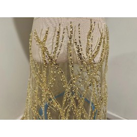 wowfabric4less123 GOLD  Beaded Sequins Embroidery Bridal Lace Fabric 50” Width Sold By Yard
