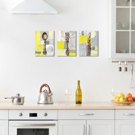 sechars Yellow and Grey Kitchen Decor Vintage Fork Knife Spoon Painting Canvas Kitchenware Picture Prints Rustic Dining Room Restaurant Geometric Decoration (Yellow)
