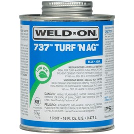 Weld-On 10990 737 Turf 'N Ag PVC Medium-Bodied High-Strength Solvent Cement - Very Fast-Setting and Low-VOC, Blue, 1 Pint (16 fl oz)