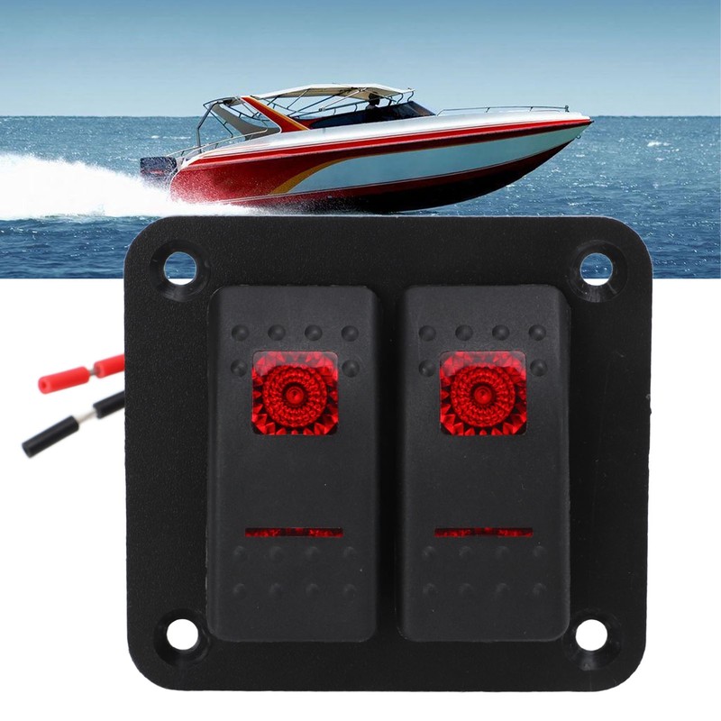 Rocker Switch Panel 2 Gang On Off Pre Wired Red