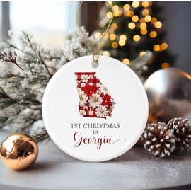 JohnPartners993 1st Christmas in Georgia Ornament - New Home Gift - Moving Present Printed on Both Sides