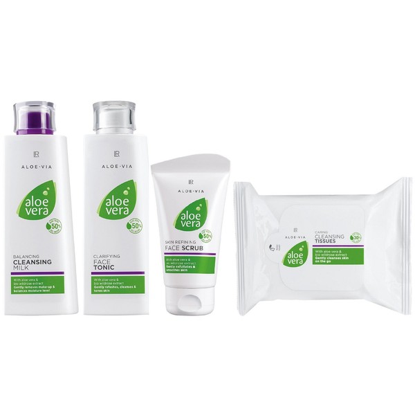 LR Aloe Vera Face Cleansing Set (Cleansing Milk, Towels, Face Lotion, Scrub)