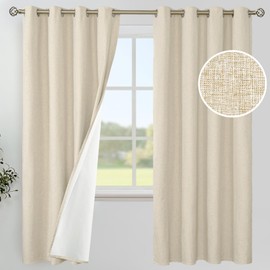 YoungsTex Beige Linen 100% Blackout Curtains 72 Inch Length for Bedroom Living Room, Grommet Thermal Insulated Full Room Darkening Drapes Shading with White Liner, 2 Panels, 52 X 72 Inch