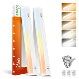 ALUSSO LIGHTING 24 Inch LED Under Cabinet Lighting Hardwired Plug in, 5CCT Color Selectable 2700K/3000K/3500K/4000K/5000K Dimmable, Linkable 15W 1350LM Under Counter Lights for Kitchen, 2 Pack
