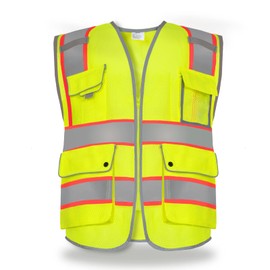 ANDANDA High Visibility Reflective Vest with Multi-pocket&Multi-scene Use Reflective Vest, Fluorescent yellow, 2XL