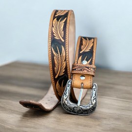DANIEL'S ARTPLANET Western Belt for Men and Women Full Grain One Piece Leather Belt with Buckle Handmade Tooled 1.5” Wide (42)