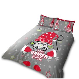 VELVETIO Gonkmas Gamer Duvet Cover Set with Pillowcase, Printed Christmas Bedding Bedset Single, Reversible Xmas Gaming Controller Comforter Quilt, Multi