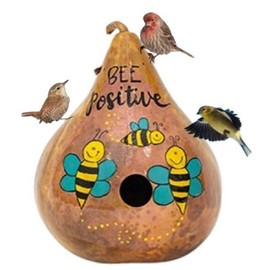 Saving Shepherd "BEE POSITIVE" BIRDHOUSE - Amish Hand Painted Honey Bees Gourd