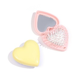 1pc Pink Heart Hair Comb With Mirror Hair Brush Mini Curly Comb Air Cushion Comb Folding Airbag Comb Women Girl Cute Mini Massage Comb 80 * 85mm Styling Tools and Appliances