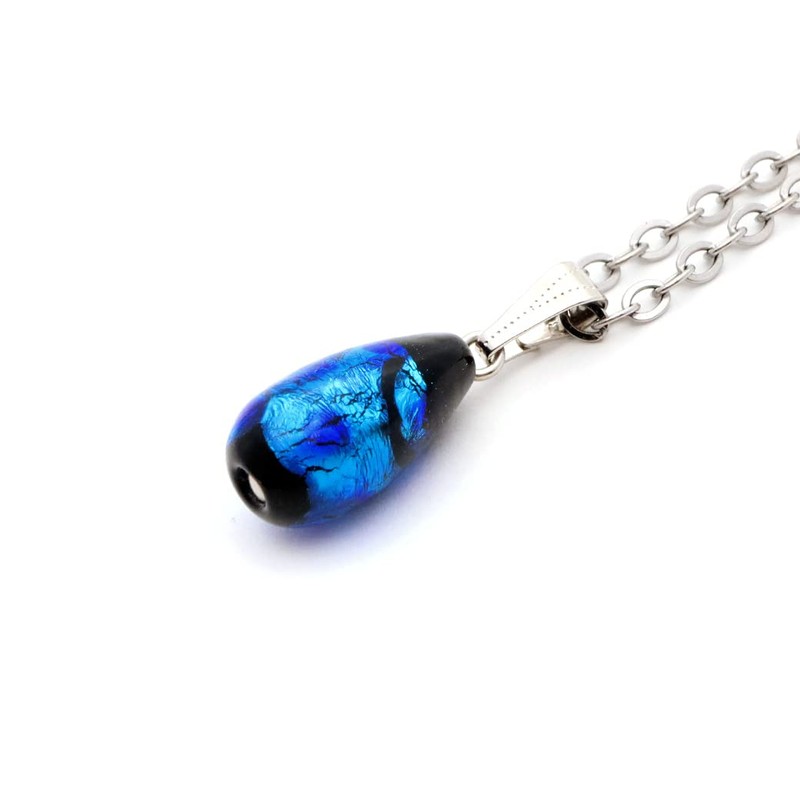 Gold Stone Firefly Glass Necklace, Blue, Drop, Pendant, Okinawa, Dragonfly,