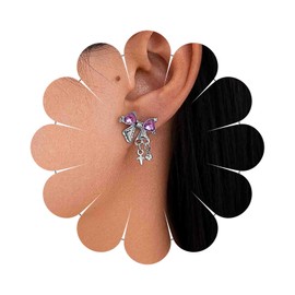 IRCOMULTI Boho Crystal Bow Stud Earring Purple Crystal Bow Earrings Silver Rhinestone Dangle Earring Vintage Tiny Star Drop Earrings Jewelry for Women