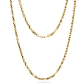 KRKC Men's Necklace, 3 mm 14K Gold Plated Stainless Steel Curb Chain Cuban Chain, Nickel-Free Thin Gold Chain for Men, Length 45-66 cm (45.7, 3 mm - 14 K Gold Plated)