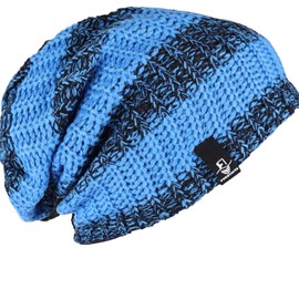 FORBUSITE Mens Slouchy Long Oversized Beanie Knit Cap for Summer Winter B08 (Bright Blue with Black) ¡­