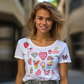 IANZE 25PCS Pink Girl Iron on Patches, Sew on Embroidered Applique Pink Patches for Clothes, Jeans, Hats, T-Shirts, Backpacks, Etc