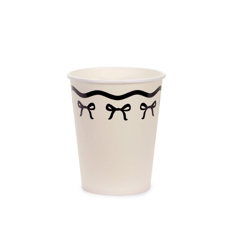 Cream Paper Cups with Black Bows – Pack of 6