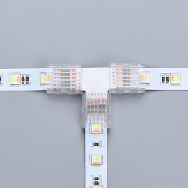 YUTOKEER T-shaped Connector for 6-Pin 12mm LED Strip, Solderless Connection, Suitable for 12-24V RGBW LED Strip, Transparent Design, Pack of 5