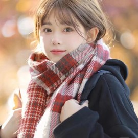 Korean Dongdaemun Double-Sided Check Christmas Scarf - Warm Vintage Muffler lf1600 Free Size/Free Size Dark Green Black 3ea