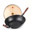 WANGYUANJI Cast Iron Wok,12.59'' Flat Bottom Wok with Glass Lid,Suitable