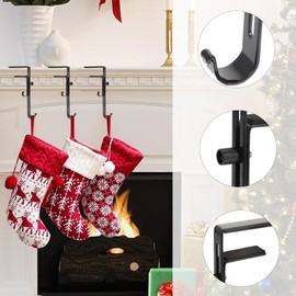 Randfooy Christmas Stocking Holders Set of 4, Mantel Hook Hangers Fireplace Hooks Hanger, Christmas Stocking Hook Fireplace Hanger Grip for for Christmas Party Decorations