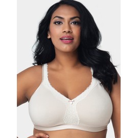 Curvy Couture Women's Plus Size Cotton Luxe Unlined Wire Free Bra, Natural, 44 H