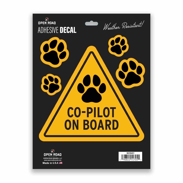 Co-Pilot On Board Adhesive Vinyl Decals - Funny Dog Paw