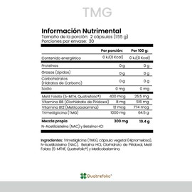 CellX  TMG con NAC, Metil Folato Quatrefolic, B6, B12 y Betana  Frmula avanzada de metilacin, energa y bienestar general  60 Cpsulas Veganas          