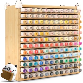Bamboo Marker Storage Organizer for 144 Markers - Wooden Desk Pen Organizer for Alcohol Art Markers, No Assembly Required, Ideal for artists, Teachers and Hobbyists (with 4 Panda Corner Protectors)