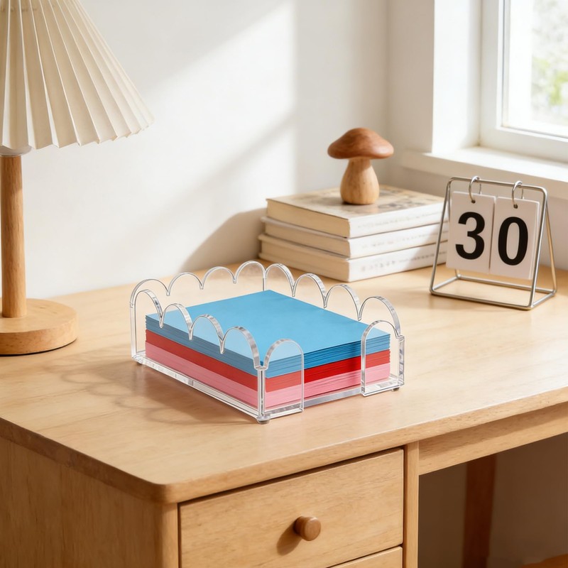 Acrylic Sticky Note Holder 4x6 Inch Clear Scalloped Sticky Notes